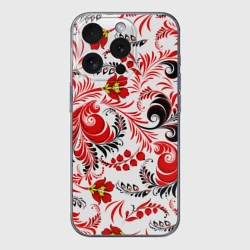 Чехол для iPhone 15 Pro силиконовый с защитой камеры Русская национальная роспись