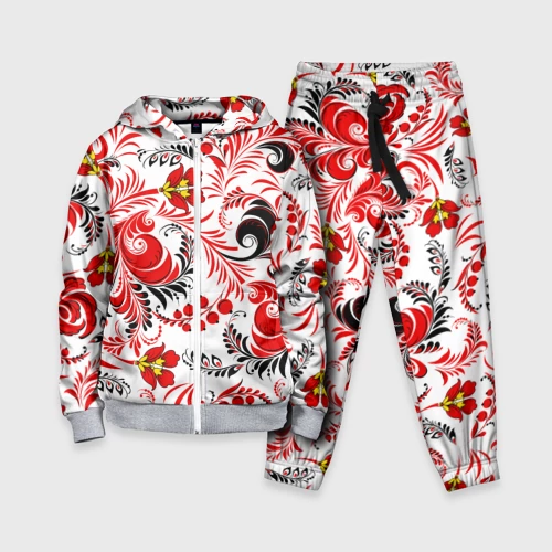 Детский костюм 3D с принтом Русская национальная роспись, вид спереди #2