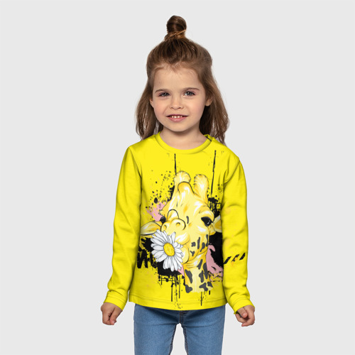 Детский лонгслив 3D Жирафа с герберой, цвет 3D печать - фото 5