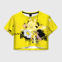 Женская футболка Crop-top 3D Жирафа с герберой