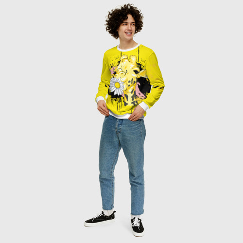 Мужской свитшот 3D Жирафа с герберой, цвет белый - фото 5
