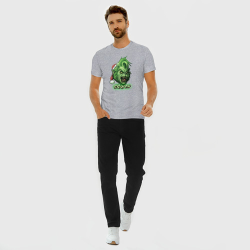 Мужская футболка хлопок Slim Гринч - похититель Рождества, цвет меланж - фото 5