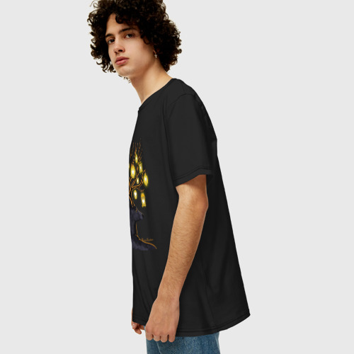 Мужская футболка хлопок Oversize Рождественские огни, цвет черный - фото 5