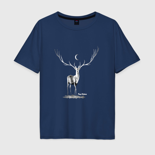 Мужская футболка хлопок Oversize Ночной олень, цвет темно-синий