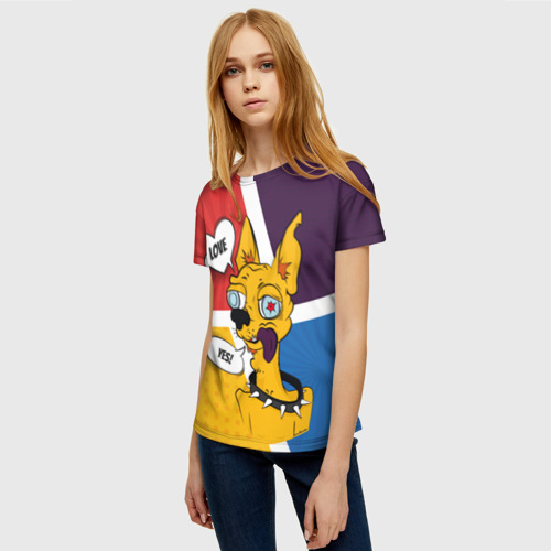 Женская футболка 3D Comics Пес Dog Love Yes, цвет 3D печать - фото 3