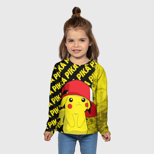 Детский лонгслив 3D с принтом ПИКАЧУ, Pikachu, вид сбоку #3