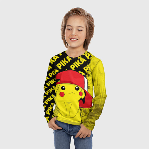 Детский лонгслив 3D с принтом ПИКАЧУ, Pikachu, фото на моделе #1