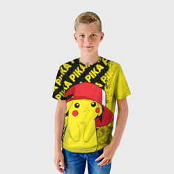 Футболка с принтом Пикачу, Pikachu для ребенка, вид на модели спереди №2. Цвет основы: белый
