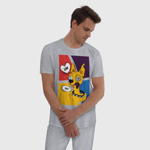 Мужская пижама хлопок Comics Пес Dog Yes Love, цвет меланж - фото 3