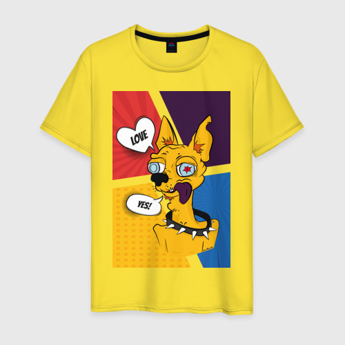 Мужская футболка хлопок Comics Пес Dog Yes Love, цвет желтый