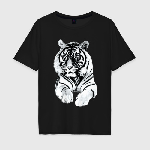 Мужская футболка хлопок Oversize Тигр белый, цвет черный