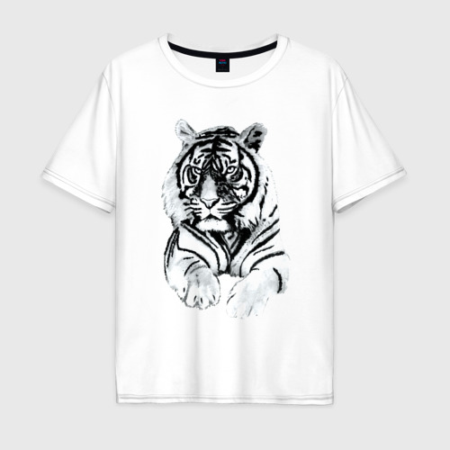 Мужская футболка хлопок Oversize Тигр белый