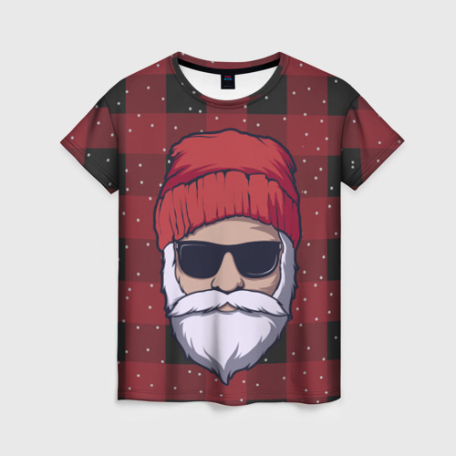 Женская футболка 3D с принтом Santa hipster Санта хипстер, вид спереди #2