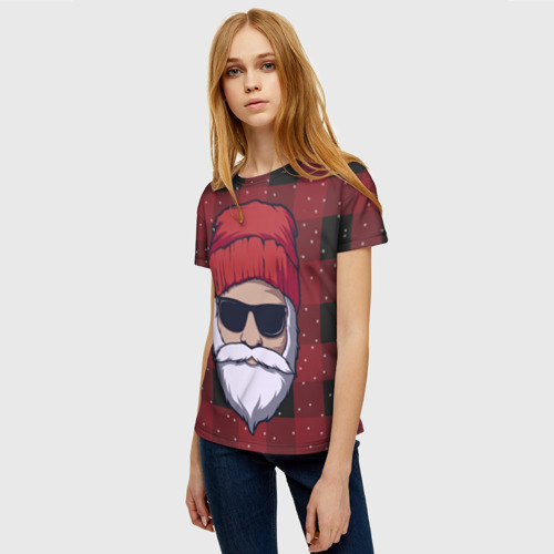 Женская футболка 3D с принтом Santa hipster Санта хипстер, фото на моделе #1
