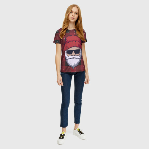 Женская футболка 3D с принтом Santa hipster Санта хипстер, вид сбоку #3