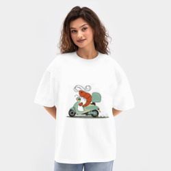 Женская футболка Oversize хлопок texturе Креветка на мопеде - фото 2