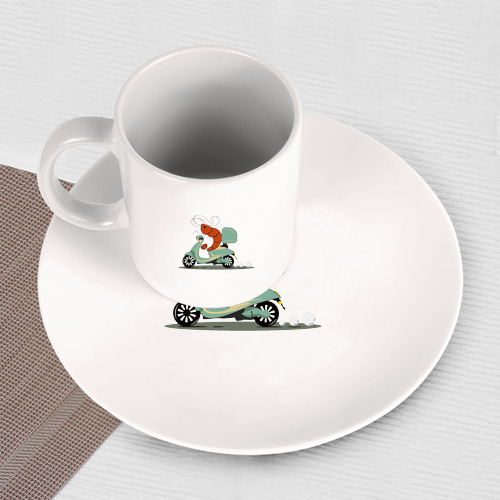 Набор: тарелка + кружка Креветка на мопеде - фото 3