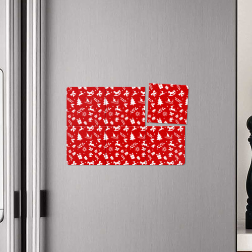 Магнитный плакат 3Х2 Новогодняя символика: паттерн-узор красно белый - фото 4