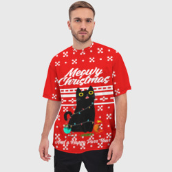 Мужская футболка oversize 3D Meow christmas - фото 2