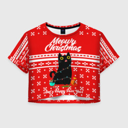 Женская футболка Crop-top 3D Meow christmas