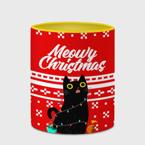 Кружка с полной запечаткой Meow christmas, цвет белый + желтый - фото 4