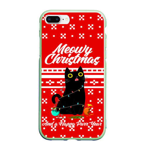 Чехол для iPhone 7Plus/8 Plus матовый Meow christmas, цвет салатовый