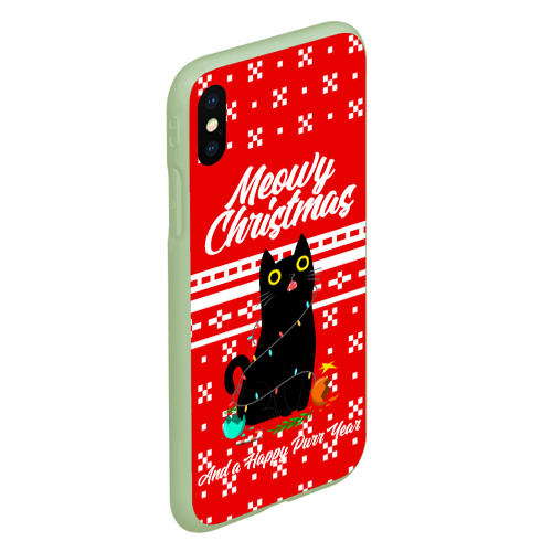 Чехол для iPhone XS Max матовый Meow christmas, цвет салатовый - фото 3