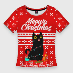 Женская футболка 3D Slim Meow christmas