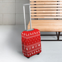 Чехол для чемодана 3D Красный свитер с оленями - фото 2