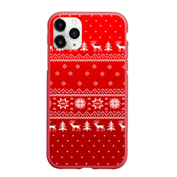 Чехол для iPhone 11 Pro Max матовый Красный свитер с оленями