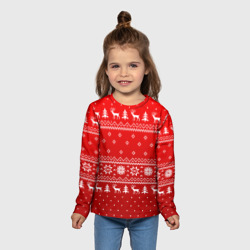 Детский лонгслив 3D Красный свитер с оленями - фото 2