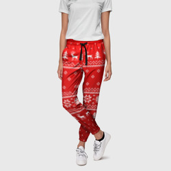 Женские брюки 3D Красный свитер с оленями - фото 2