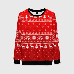 Женский свитшот 3D Красный свитер с оленями