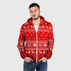 Мужская ветровка 3D Красный свитер с оленями - фото 2
