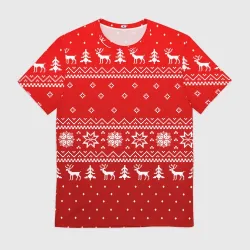 Мужская футболка 3D Красный свитер с оленями