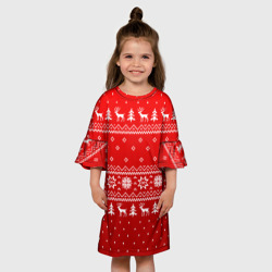 Детское платье 3D Красный свитер с оленями - фото 2