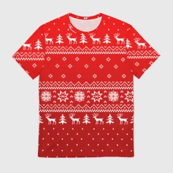 Мужская футболка 3D Красный свитер с оленями