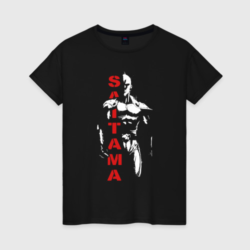 Женская футболка хлопок с принтом Мощный Сайтама One Punch-Man, вид спереди #2