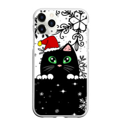 Чехол для iPhone 11 Pro Max матовый Новогодний кот в колпаке Санты