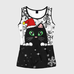 Женская майка 3D Новогодний кот в колпаке Санты