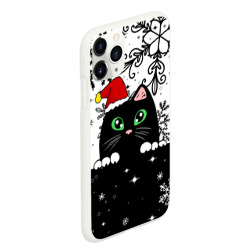 Чехол для iPhone 11 Pro Max матовый Новогодний кот в колпаке Санты - фото 2