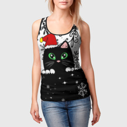 Женская майка 3D Новогодний кот в колпаке Санты - фото 2