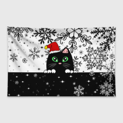 Флаг-баннер Новогодний кот в колпаке Санты