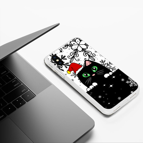Чехол для iPhone XS Max матовый Новогодний кот в колпаке Санты - фото 5