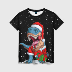 Женская футболка 3D Новогодний Динозавр