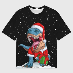 Мужская футболка oversize 3D Новогодний Динозавр