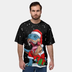 Мужская футболка oversize 3D Новогодний Динозавр - фото 2