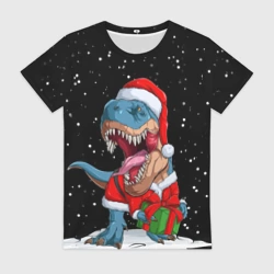 Женская футболка 3D Новогодний Динозавр