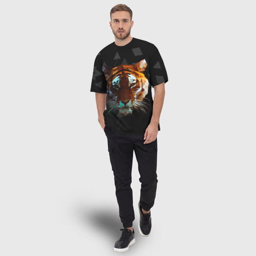 Мужская футболка oversize 3D Тигр стиль Low poly, цвет 3D печать - фото 5
