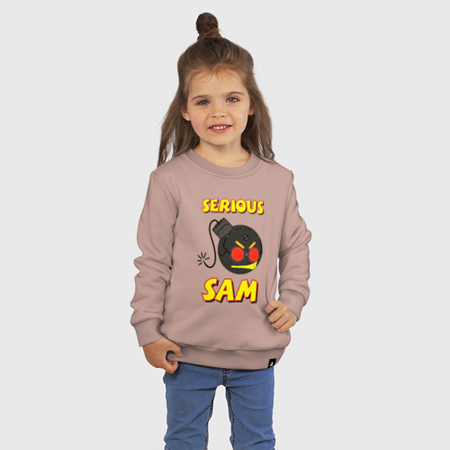 Детский свитшот хлопок с принтом Serious Sam Bomb Logo, фото на моделе #1